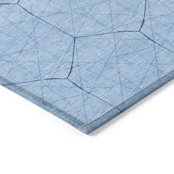5' X 8' Sky Blue And Black Geometric Washable Indoor Outdoor Area Rug