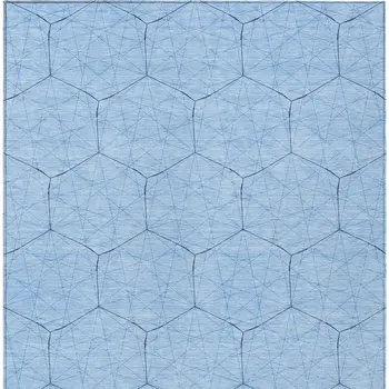 9' X 12' Sky Blue And Black Geometric Washable Indoor Outdoor Area Rug