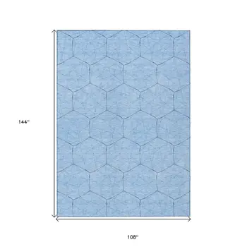 9' X 12' Sky Blue And Black Geometric Washable Indoor Outdoor Area Rug