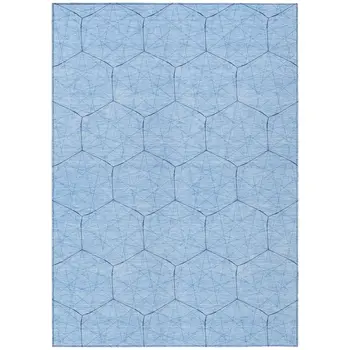 9' X 12' Sky Blue And Black Geometric Washable Indoor Outdoor Area Rug