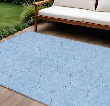 10' X 14' Sky Blue And Black Geometric Washable Indoor Outdoor Area Rug