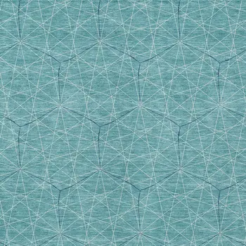 8' X 10' Teal Blue Black And Ivory Geometric Washable Indoor Outdoor Area Rug
