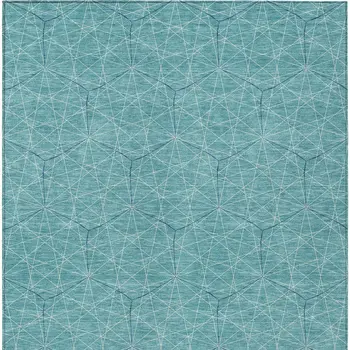 10' X 14' Teal Blue Black And Ivory Geometric Washable Indoor Outdoor Area Rug