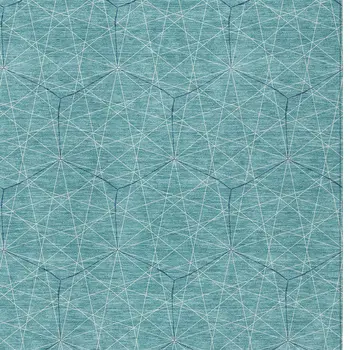 10' X 14' Teal Blue Black And Ivory Geometric Washable Indoor Outdoor Area Rug