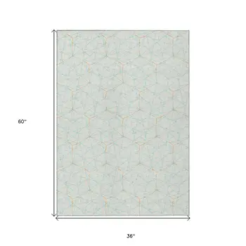 3' X 5' White Aqua And Copper Geometric Washable Indoor Outdoor Area Rug