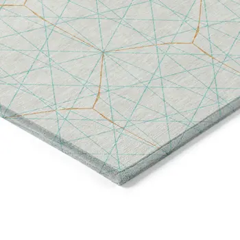 3' X 5' White Aqua And Copper Geometric Washable Indoor Outdoor Area Rug