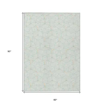 5' X 8' White Aqua And Copper Geometric Washable Indoor Outdoor Area Rug