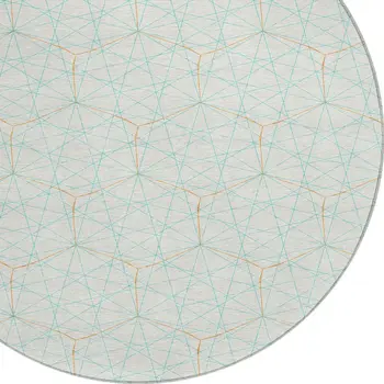 8' White Aqua And Copper Round Geometric Washable Indoor Outdoor Area Rug