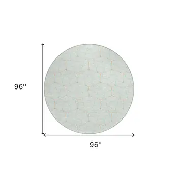 8' White Aqua And Copper Round Geometric Washable Indoor Outdoor Area Rug