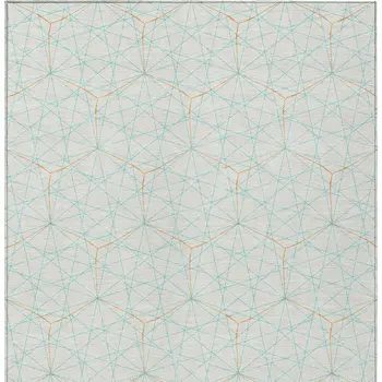 9' X 12' White Aqua And Copper Geometric Washable Indoor Outdoor Area Rug