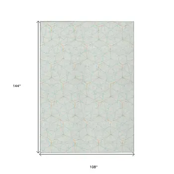 9' X 12' White Aqua And Copper Geometric Washable Indoor Outdoor Area Rug