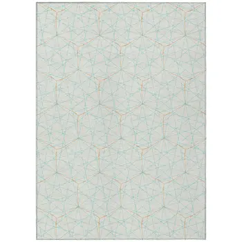 9' X 12' White Aqua And Copper Geometric Washable Indoor Outdoor Area Rug