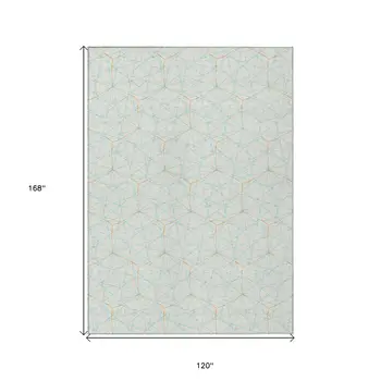 10' X 14' White Aqua And Copper Geometric Washable Indoor Outdoor Area Rug