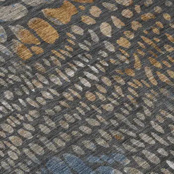 3' X 5' Charcoal Brown And Copper Abstract Washable Indoor Outdoor Area Rug
