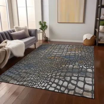 3' X 5' Charcoal Brown And Copper Abstract Washable Indoor Outdoor Area Rug