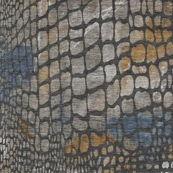 5' X 8' Charcoal Brown And Copper Abstract Washable Indoor Outdoor Area Rug