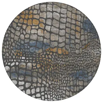 8' Charcoal Brown And Copper Round Abstract Washable Indoor Outdoor Area Rug