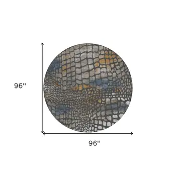 8' Charcoal Brown And Copper Round Abstract Washable Indoor Outdoor Area Rug