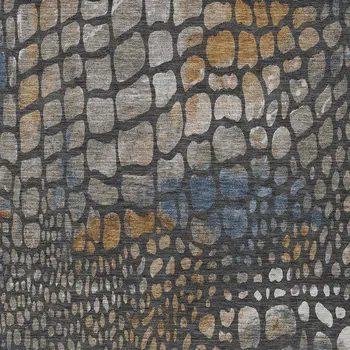 8' X 10' Charcoal Brown And Copper Abstract Washable Indoor Outdoor Area Rug
