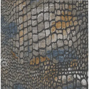 10' X 14' Charcoal Brown And Copper Abstract Washable Indoor Outdoor Area Rug