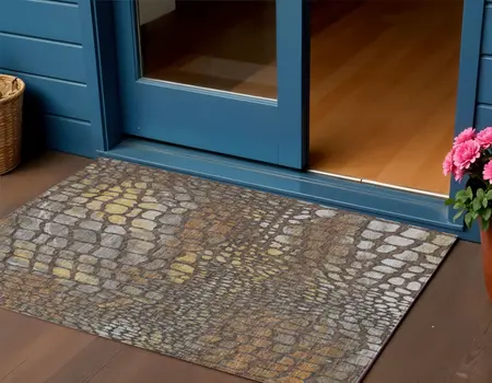 3' X 5' Chocolate Beige And Copper Abstract Washable Indoor Outdoor Area Rug