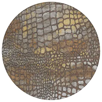 8' Chocolate Beige And Copper Round Abstract Washable Indoor Outdoor Area Rug