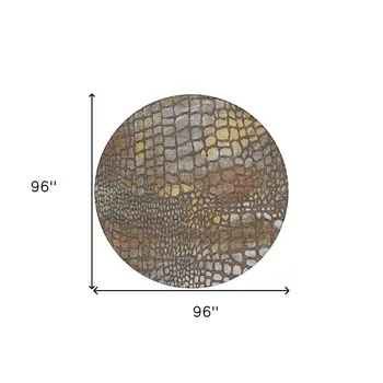 8' Chocolate Beige And Copper Round Abstract Washable Indoor Outdoor Area Rug