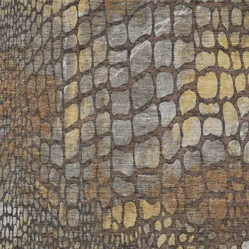 9' X 12' Chocolate Beige And Copper Abstract Washable Indoor Outdoor Area Rug