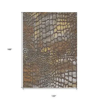 10' X 14' Chocolate Beige And Copper Abstract Washable Indoor Outdoor Area Rug