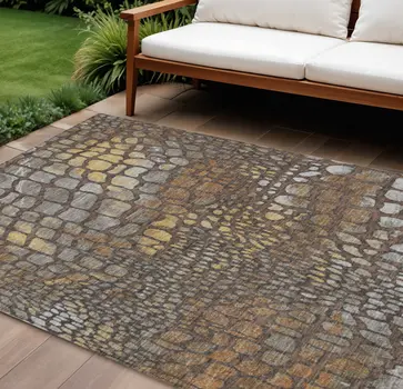 10' X 14' Chocolate Beige And Copper Abstract Washable Indoor Outdoor Area Rug