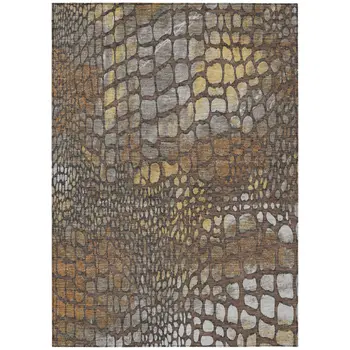 10' X 14' Chocolate Beige And Copper Abstract Washable Indoor Outdoor Area Rug