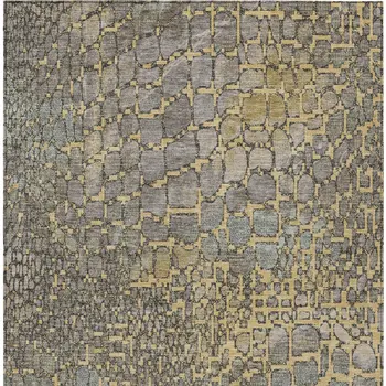 3' X 5' Gold And Gray Abstract Washable Indoor Outdoor Area Rug
