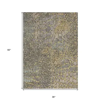 3' X 5' Gold And Gray Abstract Washable Indoor Outdoor Area Rug