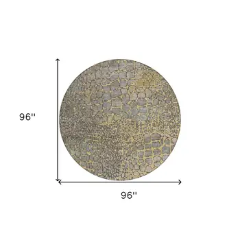 8' Gold And Gray Round Abstract Washable Indoor Outdoor Area Rug