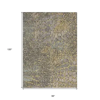 8' X 10' Gold And Gray Abstract Washable Indoor Outdoor Area Rug