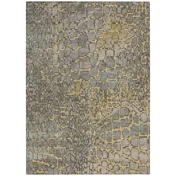 8' X 10' Gold And Gray Abstract Washable Indoor Outdoor Area Rug