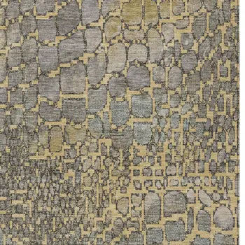 8' X 10' Gold And Gray Abstract Washable Indoor Outdoor Area Rug