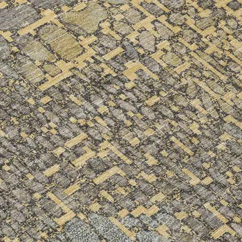 8' X 10' Gold And Gray Abstract Washable Indoor Outdoor Area Rug