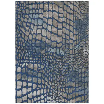 3' X 5' Navy Blue Gray And Brown Abstract Washable Indoor Outdoor Area Rug