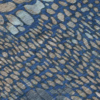 8' Navy Blue Gray And Brown Round Abstract Washable Indoor Outdoor Area Rug