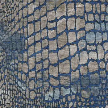8' X 10' Navy Blue Gray And Brown Abstract Washable Indoor Outdoor Area Rug