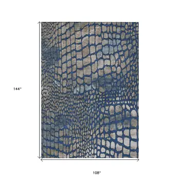 9' X 12' Navy Blue Gray And Brown Abstract Washable Indoor Outdoor Area Rug