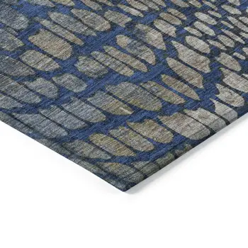 9' X 12' Navy Blue Gray And Brown Abstract Washable Indoor Outdoor Area Rug