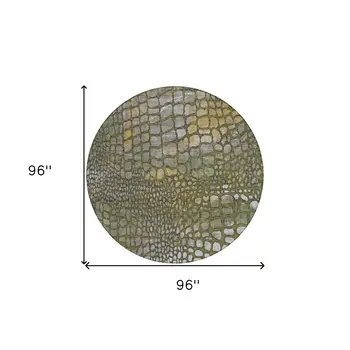8' Olive Green Brown And Gold Round Abstract Washable Indoor Outdoor Area Rug
