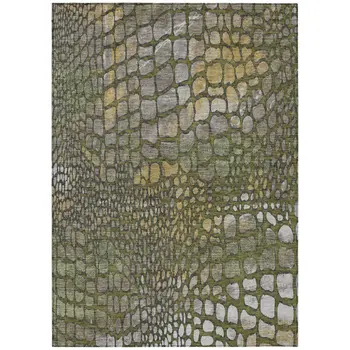 8' X 10' Olive Green Brown And Gold Abstract Washable Indoor Outdoor Area Rug