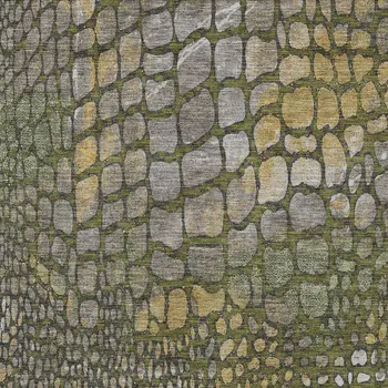 8' X 10' Olive Green Brown And Gold Abstract Washable Indoor Outdoor Area Rug