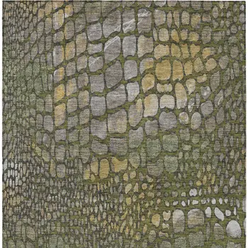 10' X 14' Olive Green Brown And Gold Abstract Washable Indoor Outdoor Area Rug