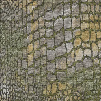 10' X 14' Olive Green Brown And Gold Abstract Washable Indoor Outdoor Area Rug