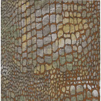 3' X 5' Copper Gold And Brown Abstract Washable Indoor Outdoor Area Rug