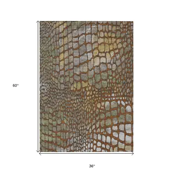3' X 5' Copper Gold And Brown Abstract Washable Indoor Outdoor Area Rug